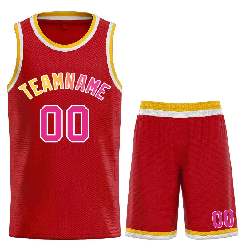 Basketball Jersey for Fast-Drying Comfort-Custom Red Pink-White Classic Sets Curved Basketball Jersey