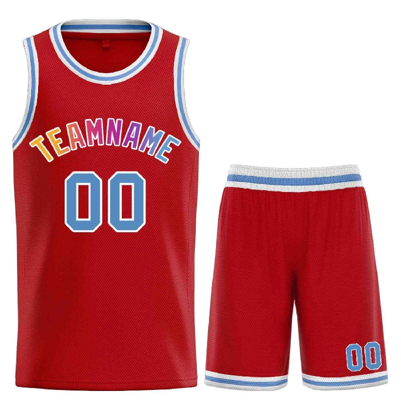 Basketball Jersey with Reinforced Seams for Durability-Custom Red Powder Blue-White Classic Sets Curved Basketball Jersey