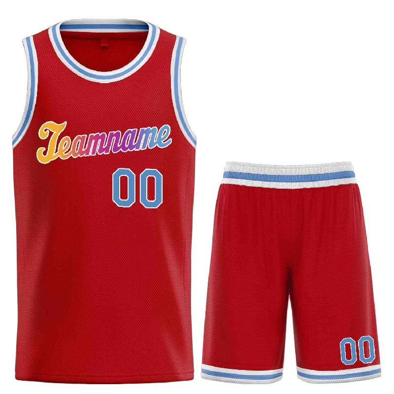 Basketball Jersey with Moisture-Wicking Technology-Custom Red Powder Blue-White Classic Sets Sports Uniform Basketball Jersey