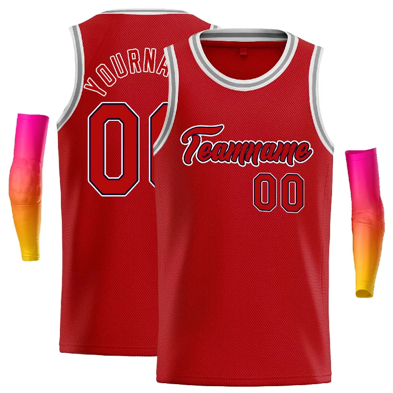 Basketball Jersey for Comfortable Fit with Stretchable Fabric-Custom Red Red-Navy Classic Tops Casual Basketball Jersey