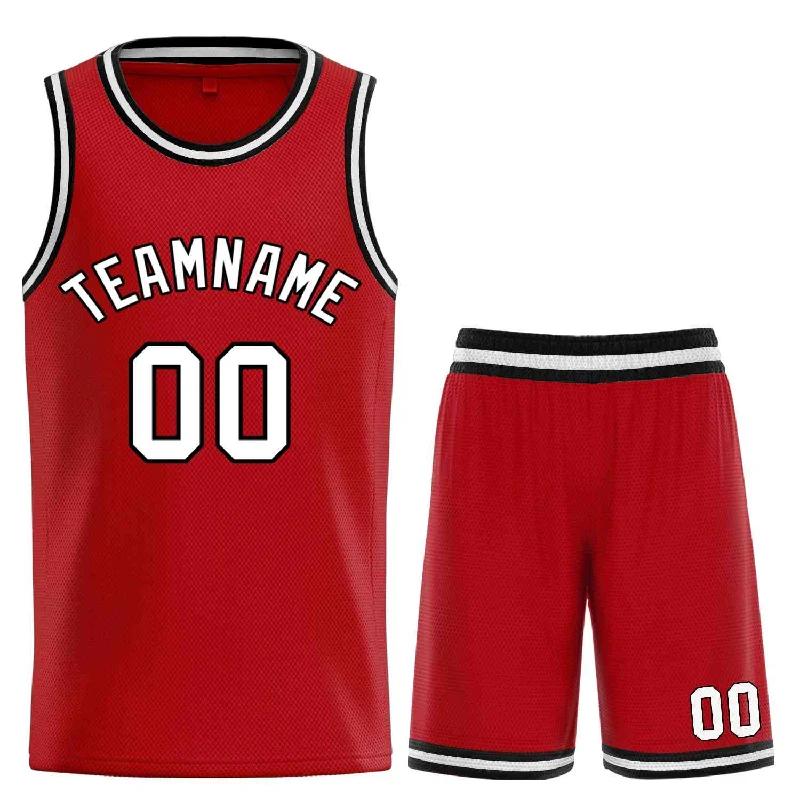 Basketball Jersey for Increased Mobility During Play-Custom Red White-Black Classic Sets Curved Basketball Jersey