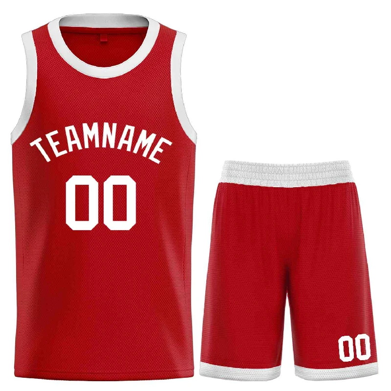 Basketball Jersey with Stretch Panels for Flexibility-Custom Red White-Classic Sets Curved Basketball Jersey