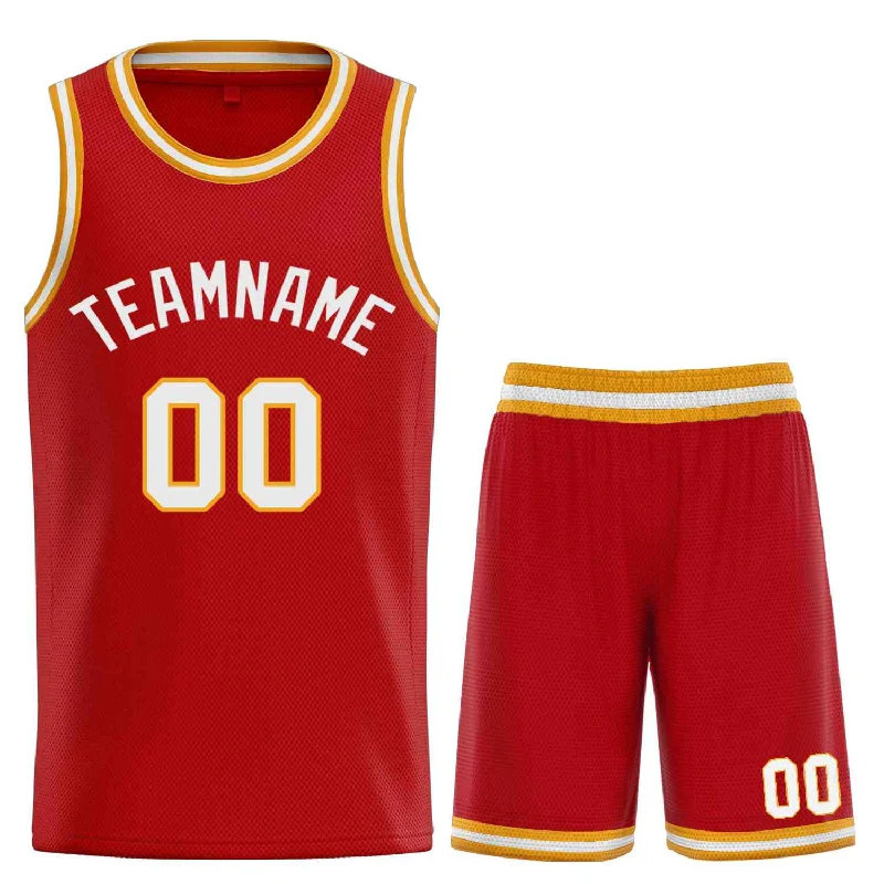 Basketball Jersey for Maximum Agility-Custom Red White-Classic Sets Curved Basketball Jersey