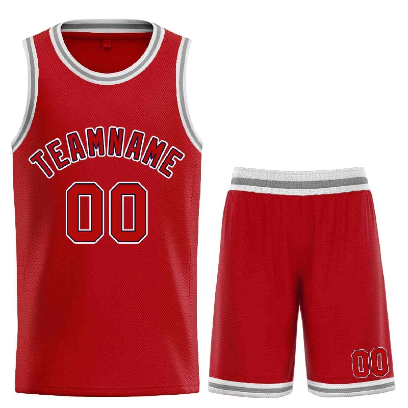 Basketball Jersey with Anti-Odor Technology-Custom Red White-Navy Classic Sets Curved Basketball Jersey