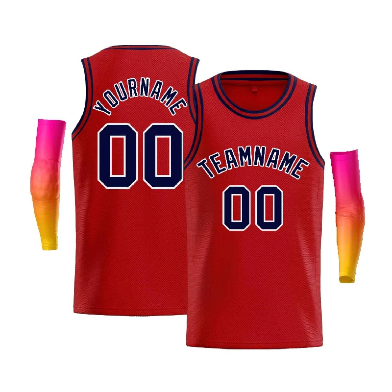 Basketball Jersey with Breathable Design for Active Play-Custom Red White-Navy Classic Tops Men Casual Bull Basketball Jersey