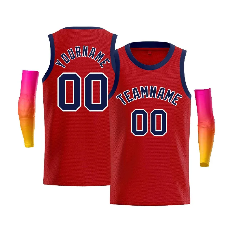 Basketball Jersey for Comfortable and Fast-Paced Play-Custom Red White-Navy Classic Tops Men Casual Bull Basketball Jersey