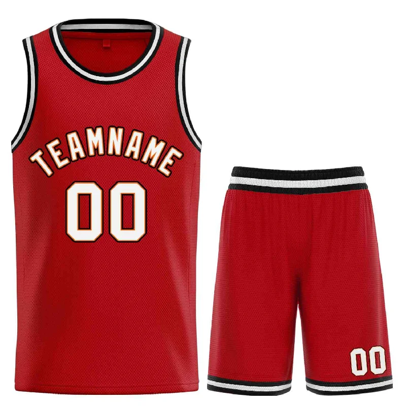 Basketball Jersey with Mesh Panels for Ventilation-Custom Red White-Orange Classic Sets Curved Basketball Jersey