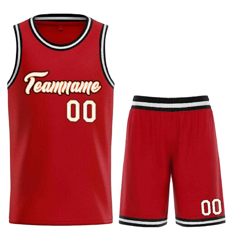 Basketball Jersey with Moisture Control for Sweat-Free Play-Custom Red White-Orange Heal Sports Uniform Classic Sets Basketball Jersey