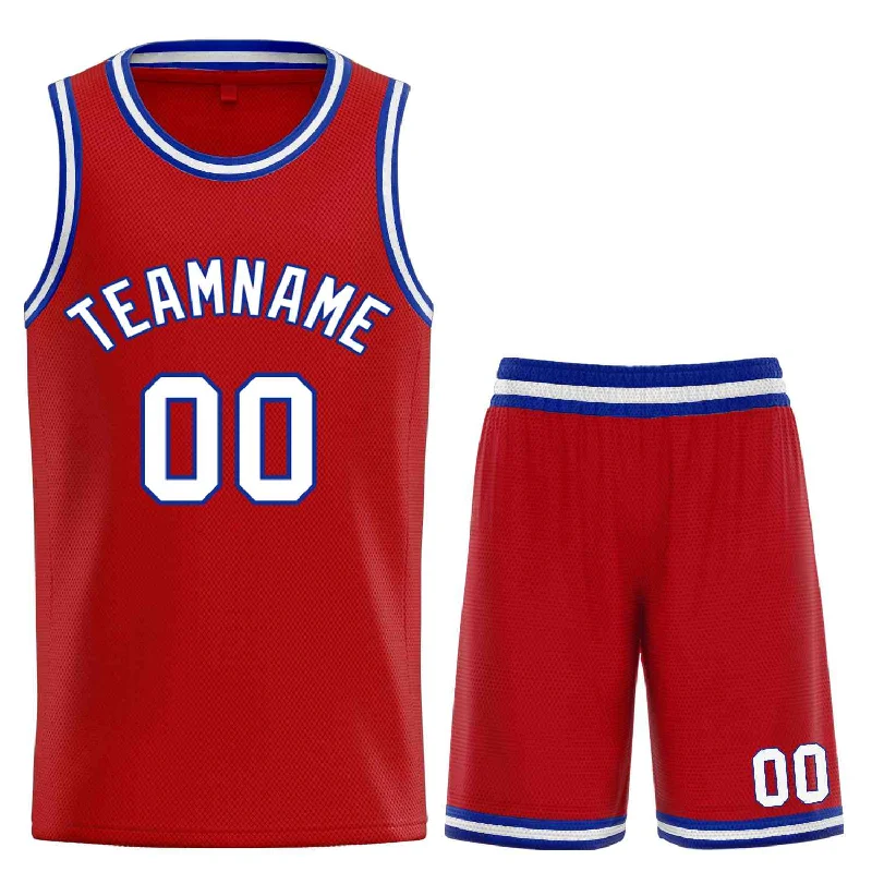 Basketball Jersey for Breathable and Soft Fit-Custom Red White-Royal Classic Sets Curved Basketball Jersey