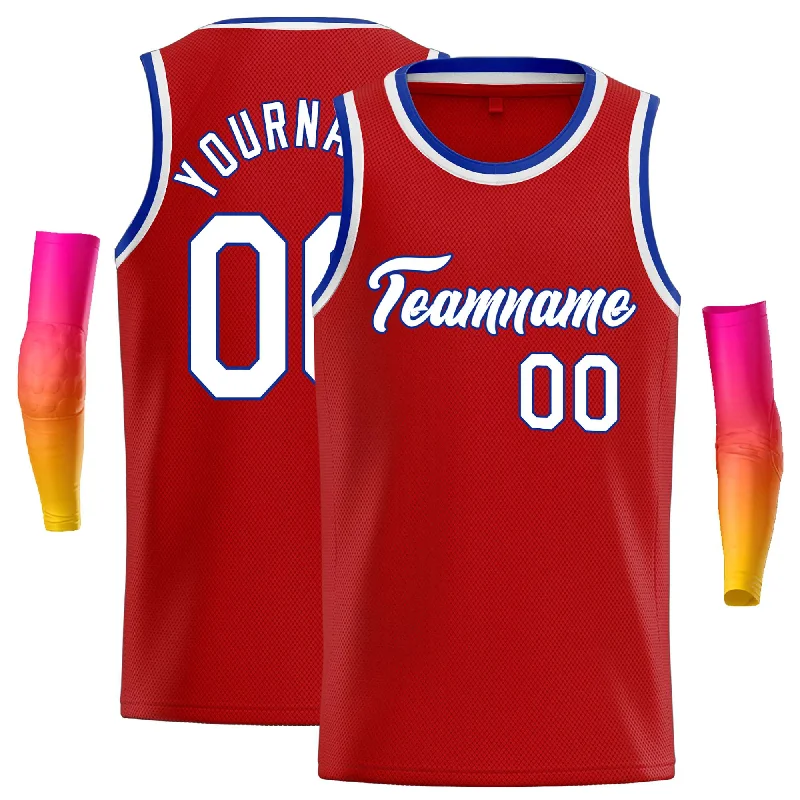 Basketball Jersey with Special Stretch Panels for Better Fit-Custom Red White-Royal Classic Tops Casual Basketball Jersey