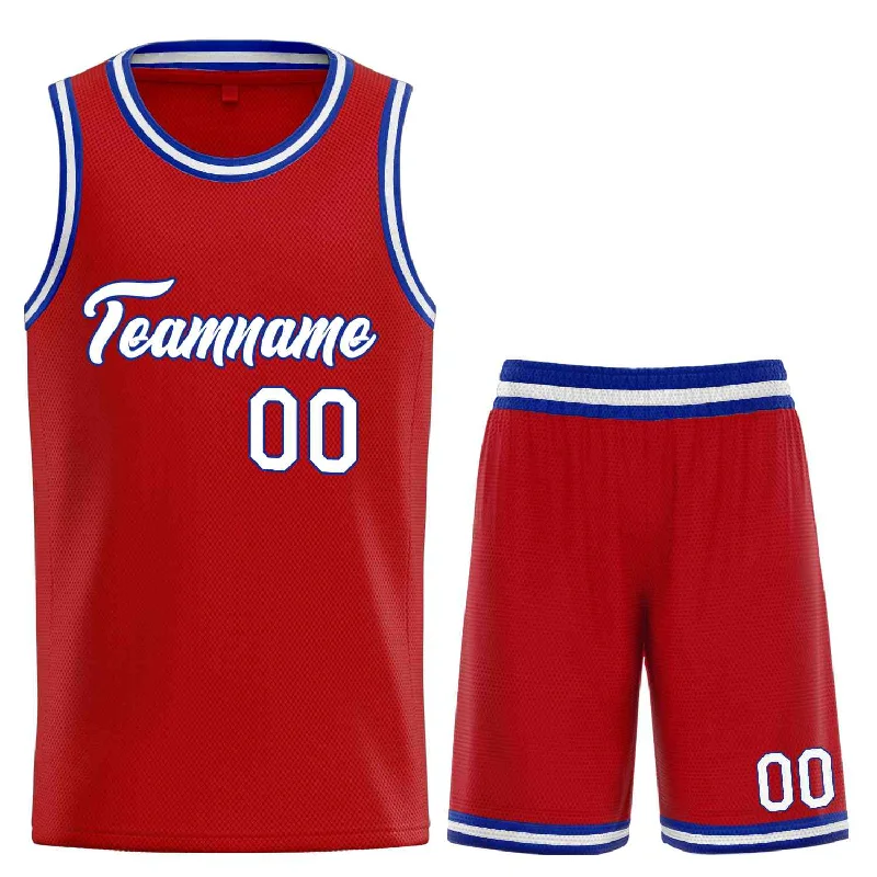 Basketball Jersey with Mesh Panels for Ventilation-Custom Red White-Royal Heal Sports Uniform Classic Sets Basketball Jersey