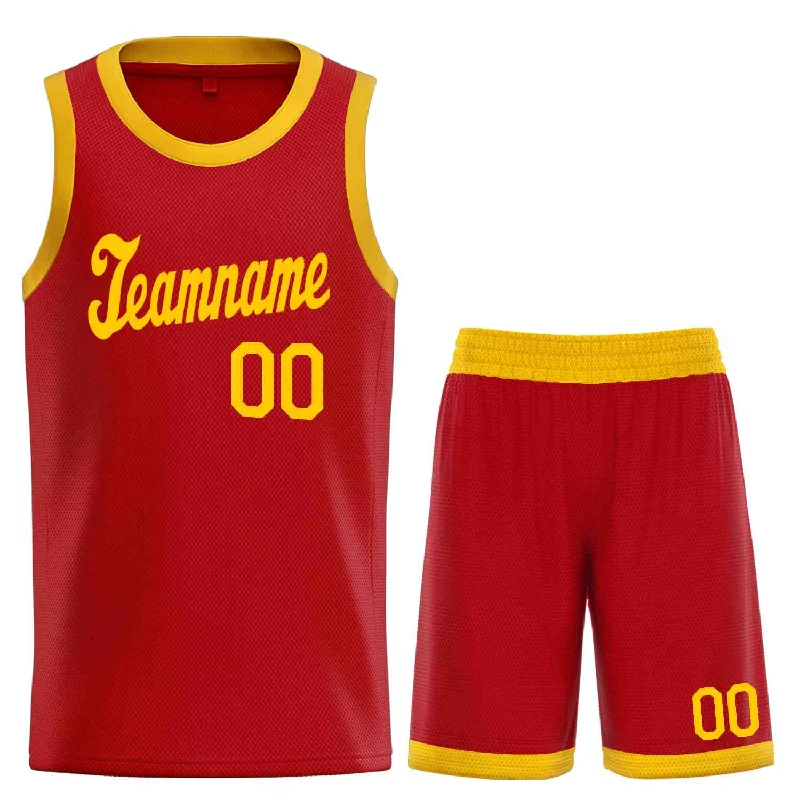 Basketball Jersey for Maximum Range of Motion-Custom Red Yellow  Classic Sets Sports Uniform Basketball Jersey