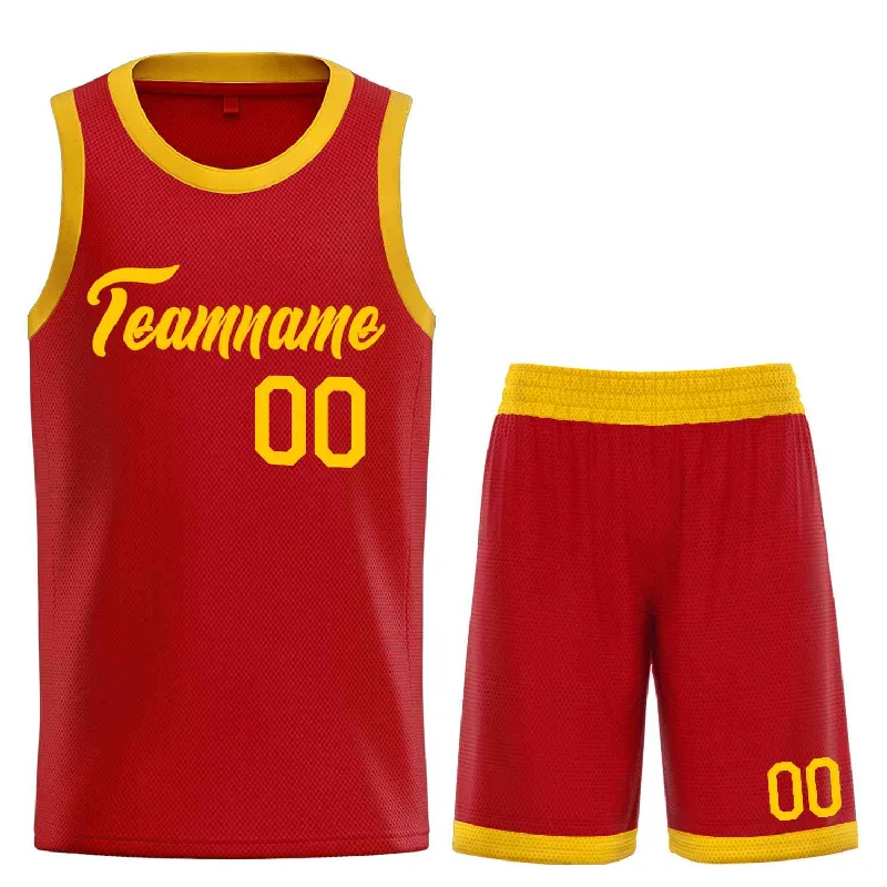 Basketball Jersey for Breathable and Soft Fit-Custom Red Yellow Heal Sports Uniform Classic Sets Basketball Jersey