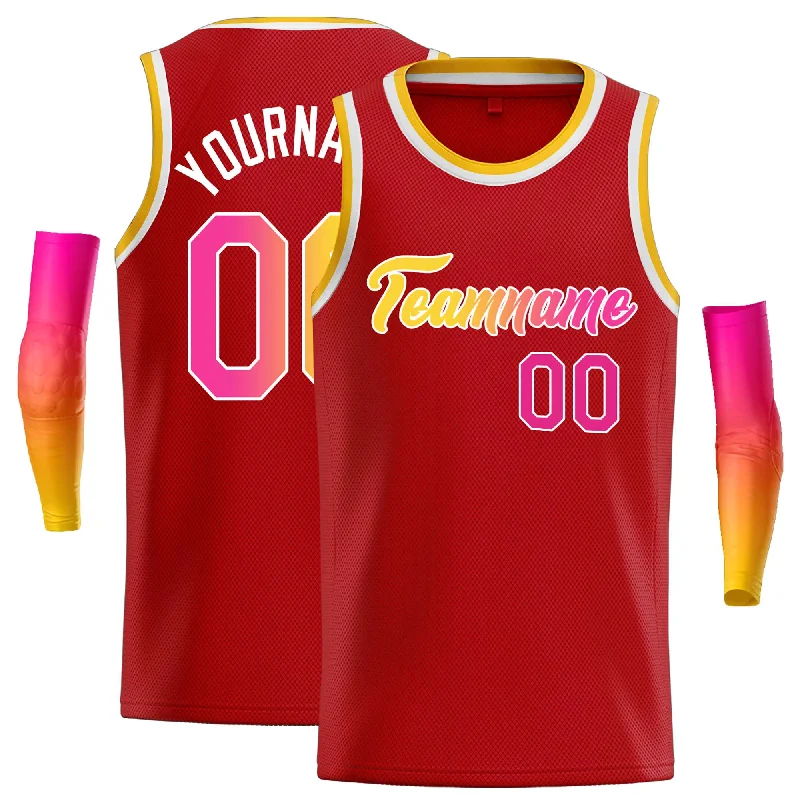 Basketball Jersey for Full Coverage and Freedom of Movement-Custom Red Yellow-White Classic Tops Casual Basketball Jersey