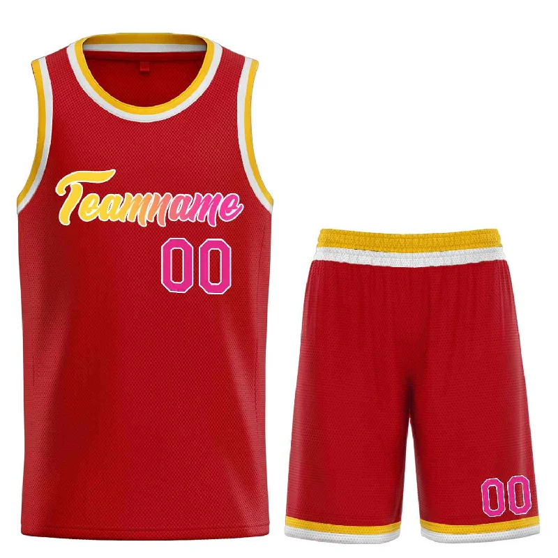 Basketball Jersey with Anti-Odor Technology-Custom Red Yellow-White Heal Sports Uniform Classic Sets Basketball Jersey