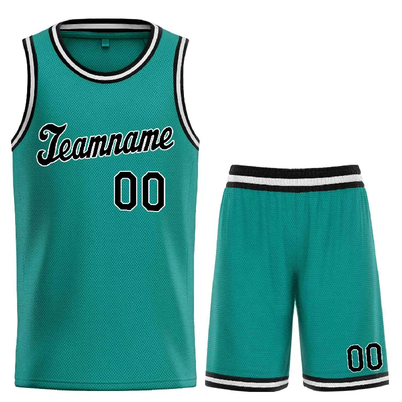 Basketball Jersey for Comfortable and Practical Design-Custom Teal Black-White Classic Sets Sports Uniform Basketball Jersey