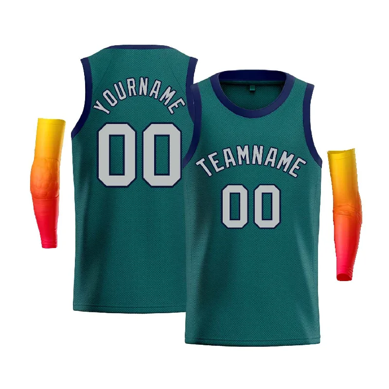 Basketball Jersey for Team Performance and Comfort-Custom Teal Navy-Gray Classic Tops Men Casual Bull Basketball Jersey