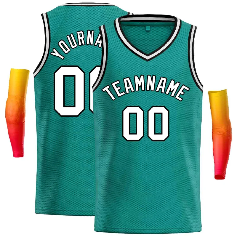 Basketball Jersey for Breathable Performance on the Court-Custom Teal White-Black Classic Tops Men Casual Basketball Jersey