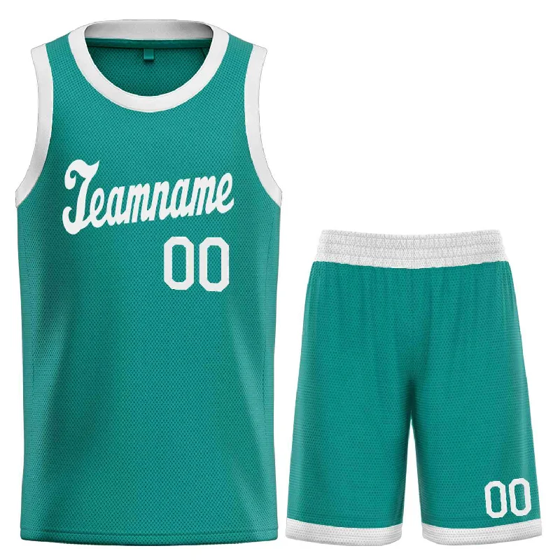 Basketball Jersey with Cooling Technology for Heat Relief-Custom Teal White Classic Sets Sports Uniform Basketball Jersey