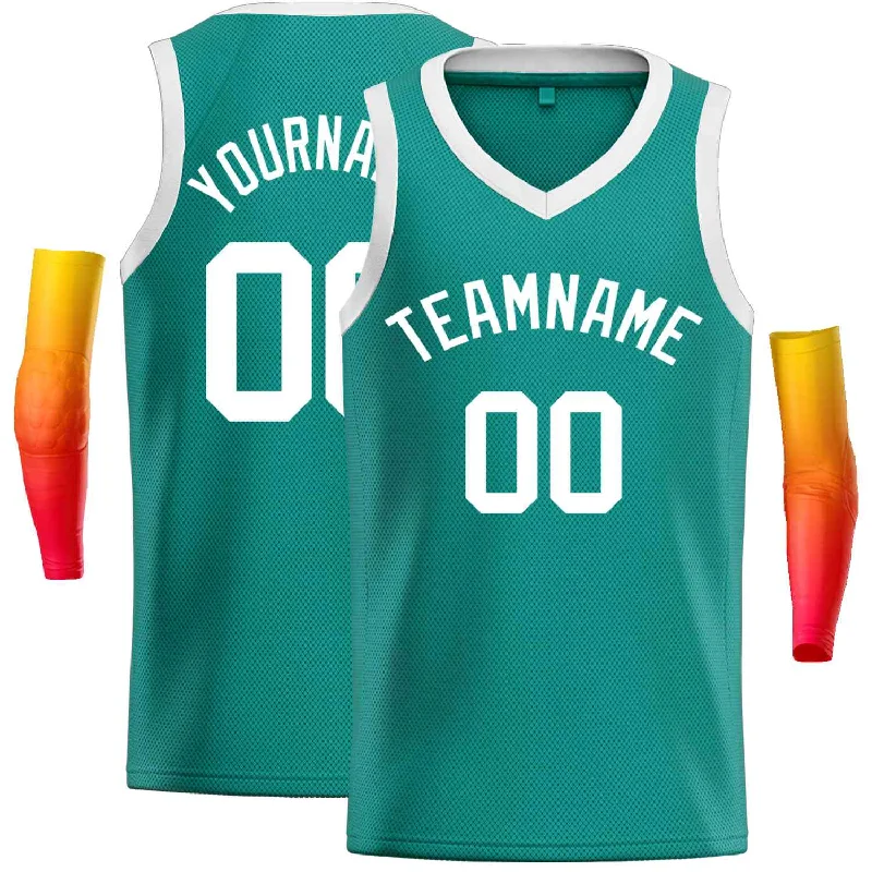 Basketball Jersey with Soft and Breathable Fit-Custom Teal White-Classic Tops Men Casual Basketball Jersey