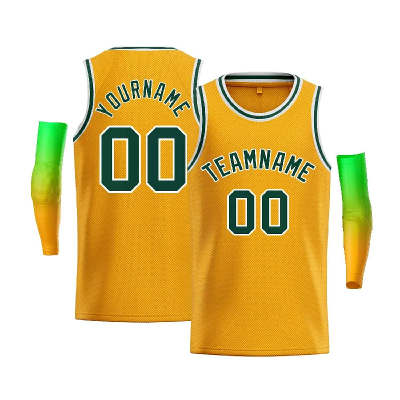 Basketball Jersey for All-Level Players and Teams-Custom Gold White-Kelly Green Classic Tops Men Casual Bull Basketball Jersey