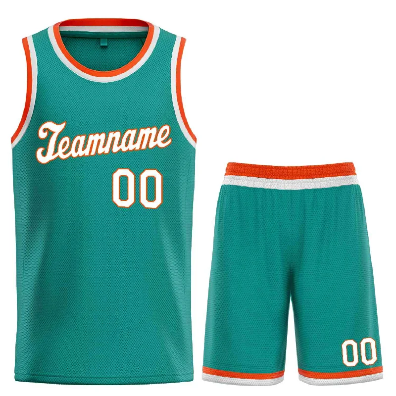 Basketball Jersey for Custom Team Designs and Numbers-Custom Teal White-Orange Classic Sets Sports Uniform Basketball Jersey