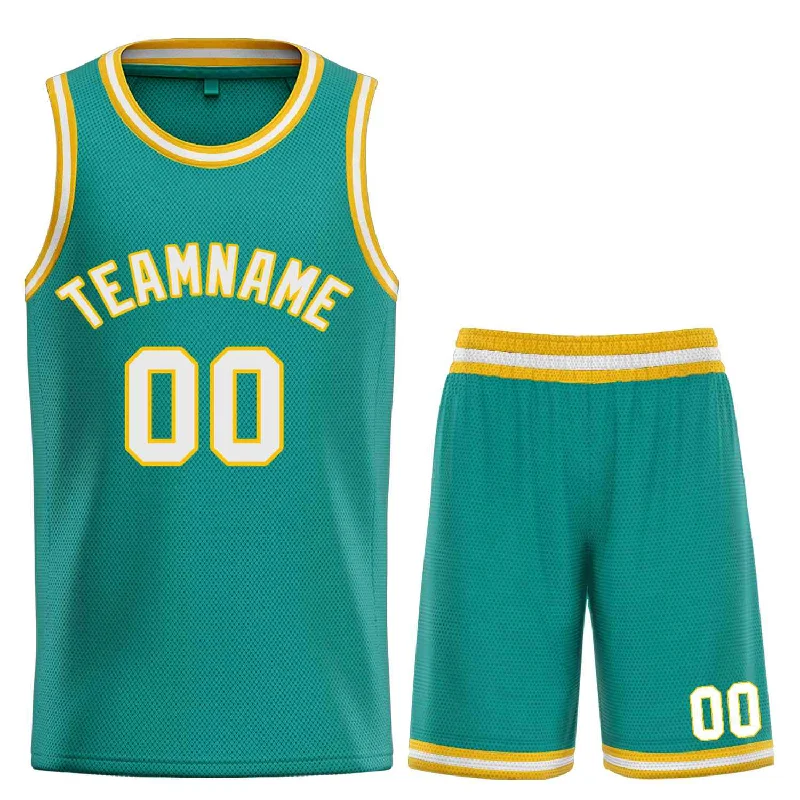 Basketball Jersey for Maximum Performance During Long Matches-Custom Teal White-Yellow Bull Classic Sets Basketball Jersey