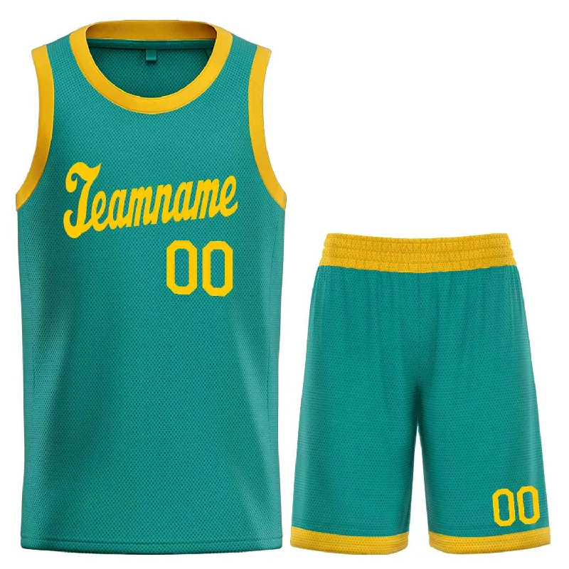 Basketball Jersey with Stretchable Fabric for Best Fit-Custom Teal Yellow Classic Sets Sports Uniform Basketball Jersey