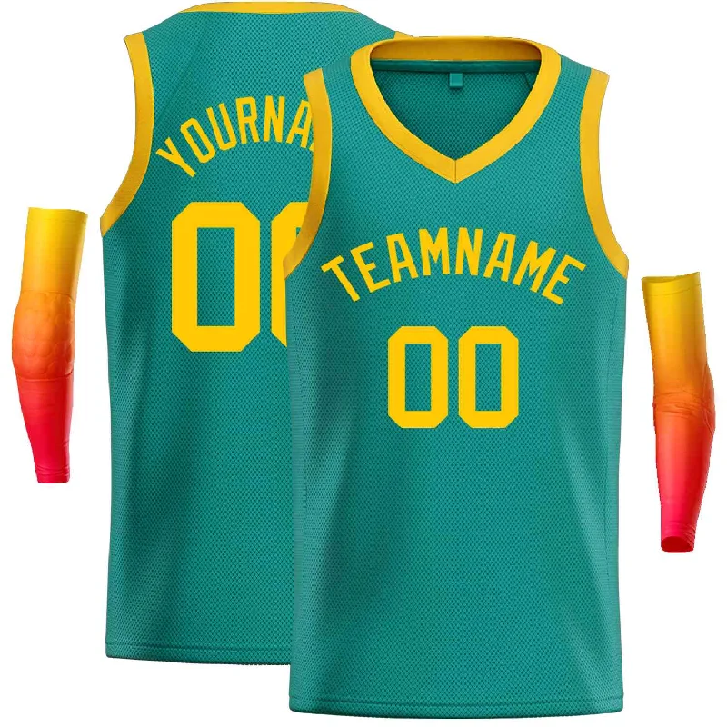 Basketball Jersey for Quick-Dry, Lightweight Fabric-Custom Teal Yellow-Classic Tops Men Casual Basketball Jersey