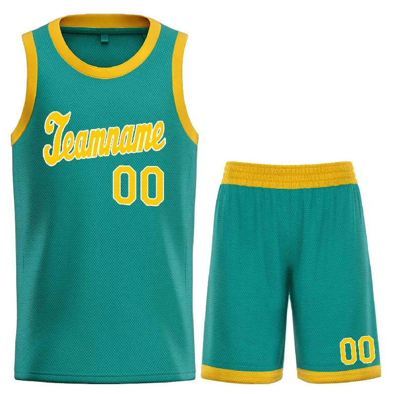 Basketball Jersey for High-Impact Movements and Comfort-Custom Teal Yellow-White Classic Sets Sports Uniform Basketball Jersey