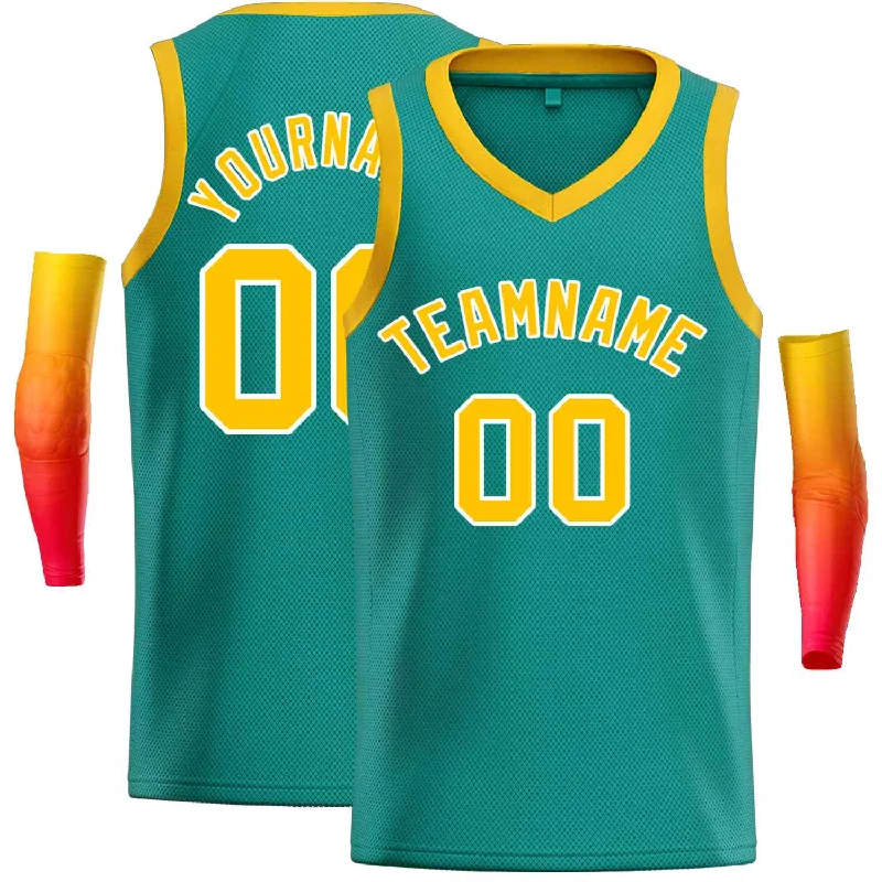 Basketball Jersey for Flexibility and Full Movement-Custom Teal Yellow-White Classic Tops Men Casual Basketball Jersey