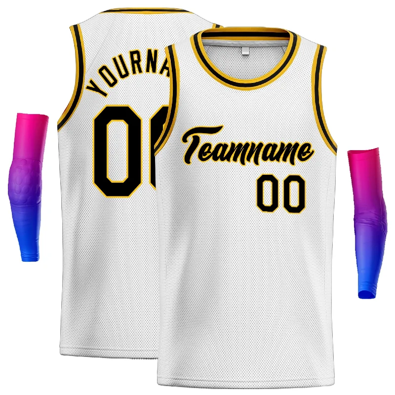 Basketball Jersey for Perfect Fit and Flexibility-Custom White Black-Yellow Classic Tops Men Casual Basketball Jersey