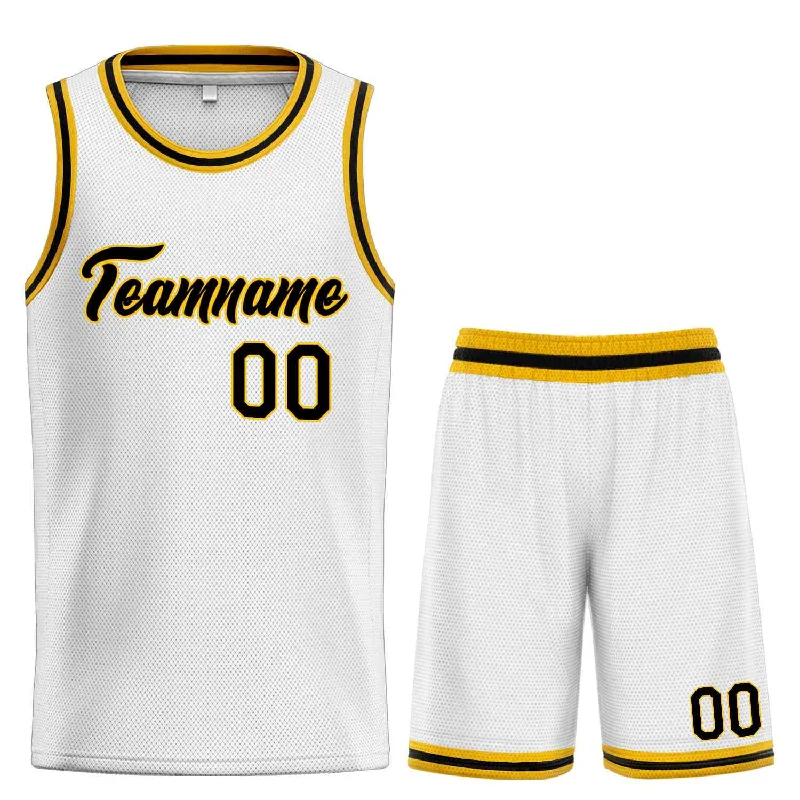 Basketball Jersey for Performance and Durability-Custom White Black-Yellow Heal Sports Uniform Classic Sets Basketball Jersey