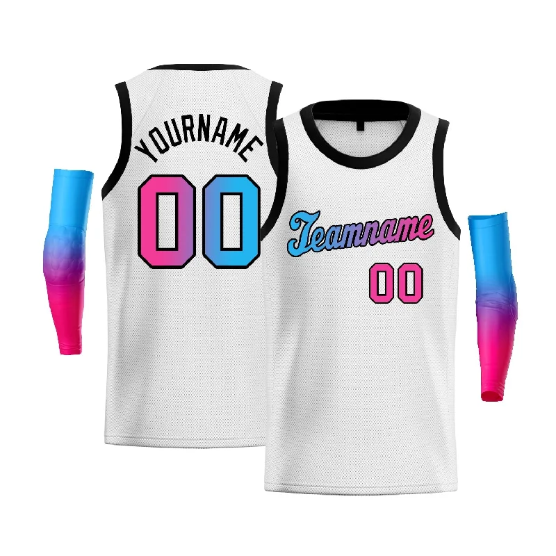 Basketball Jersey for Stylish Look and Fit-Custom White Blue Pink-Black Gradient Fashion Tops Basketball Jersey