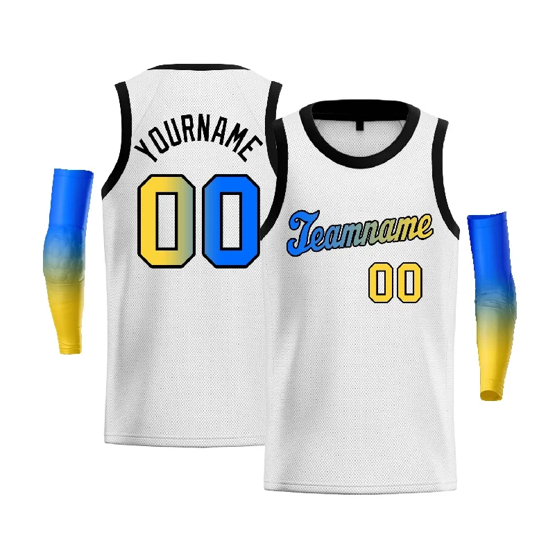 Basketball Jersey for Breathable and Soft Fit-Custom White Blue Yellow-Black Gradient Fashion Tops Basketball Jersey