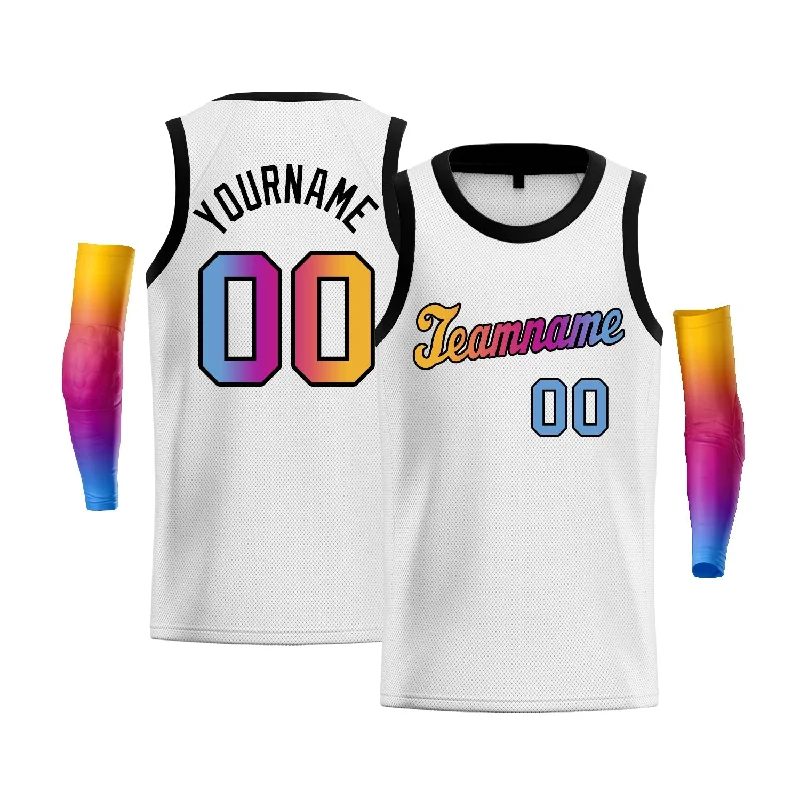 Basketball Jersey for Fast-Drying Comfort-Custom White Light Blue Yellow-Black Gradient Fashion Tops Basketball Jersey