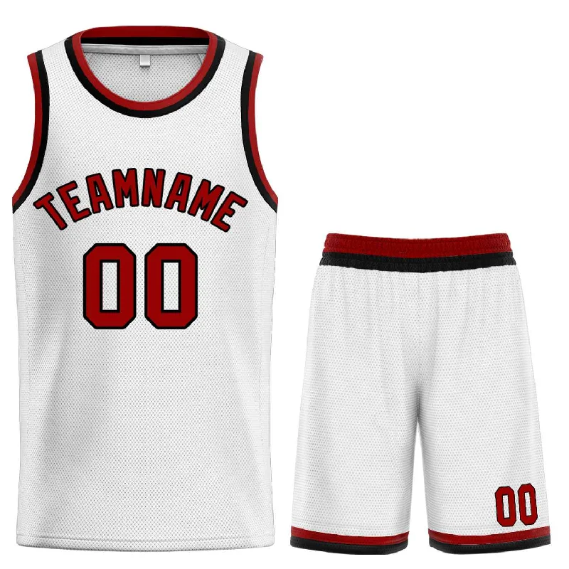 Basketball Jersey for Fast-Drying and Lightweight Performance-Custom White Maroon-Black Classic Sets Curved Basketball Jersey