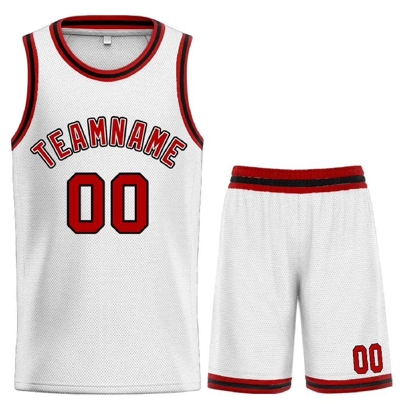 Basketball Jersey for Breathable Performance on the Court-Custom White Maroon-Black Classic Sets Curved Basketball Jersey