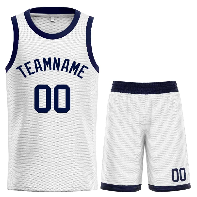 Basketball Jersey for Flexibility and Full Movement-Custom White Navy-Classic Sets Curved Basketball Jersey