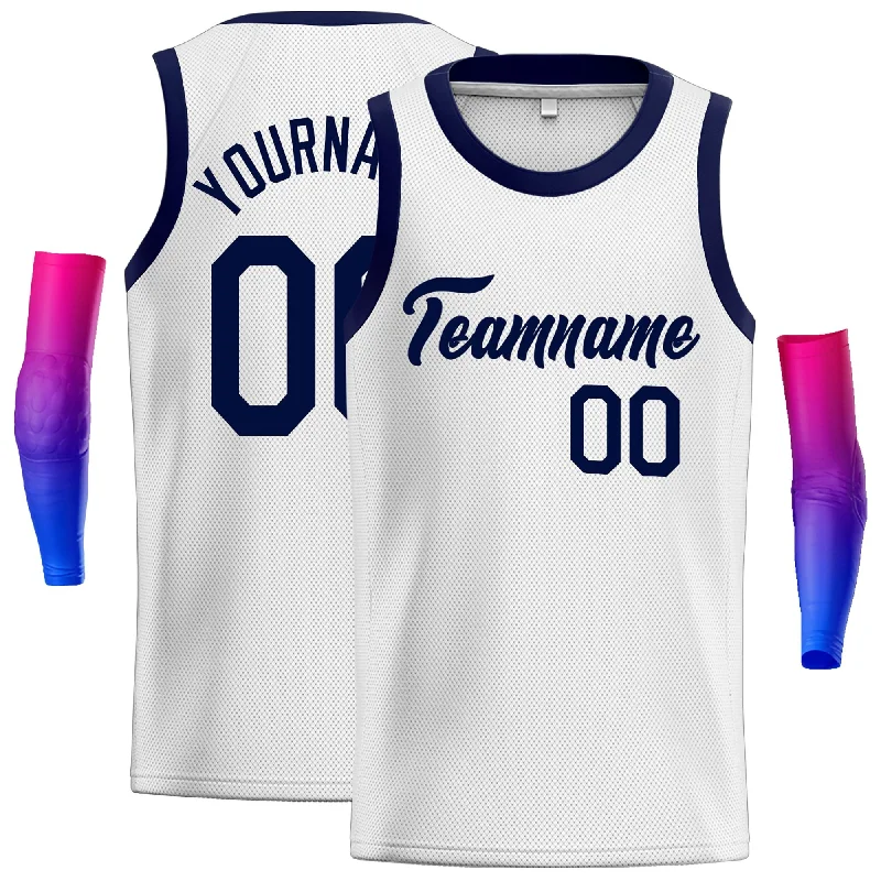 Basketball Jersey for Comfortable and Practical Design-Custom White Navy Classic Tops Men Casual Basketball Jersey