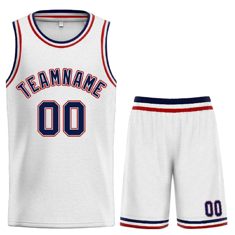 Basketball Jersey for Pro-Level Agility and Speed-Custom White Navy-Red Classic Sets Curved Basketball Jersey