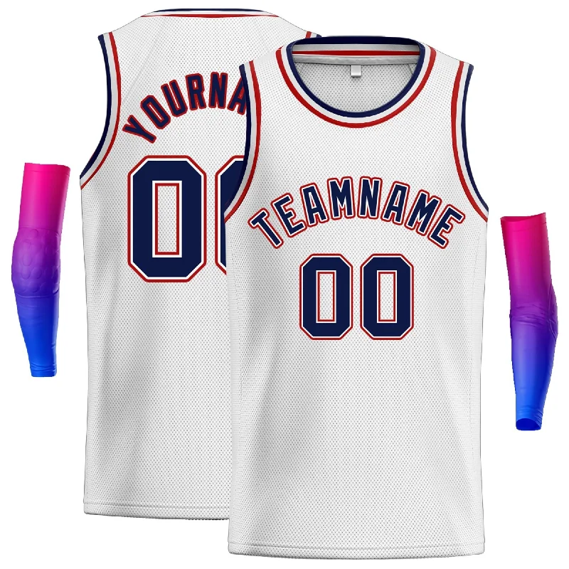 Basketball Jersey with Full Range of Motion for Fast Play-Custom White Navy-Red Classic Tops Men Casual Basketball Jersey