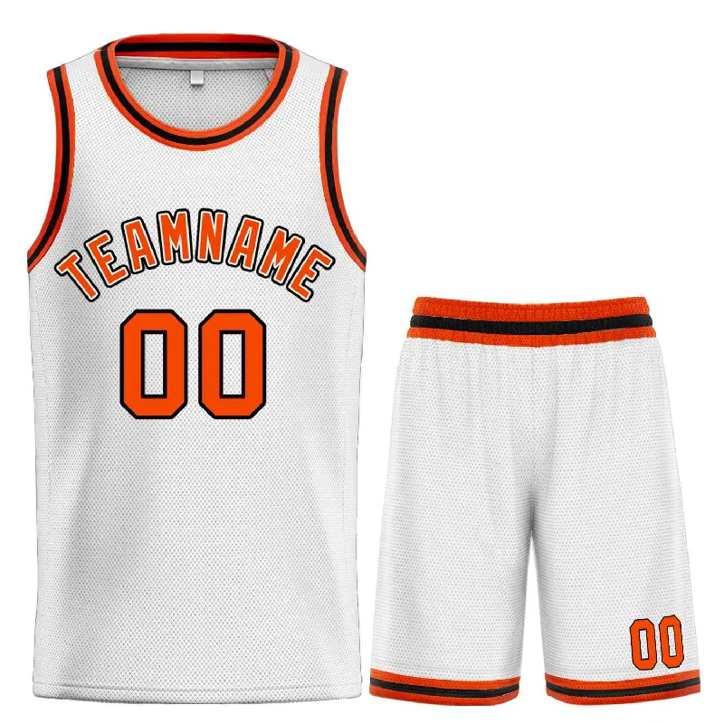 Basketball Jersey for Pro-Level Comfort and Style-Custom White Orange-Black Classic Sets Curved Basketball Jersey