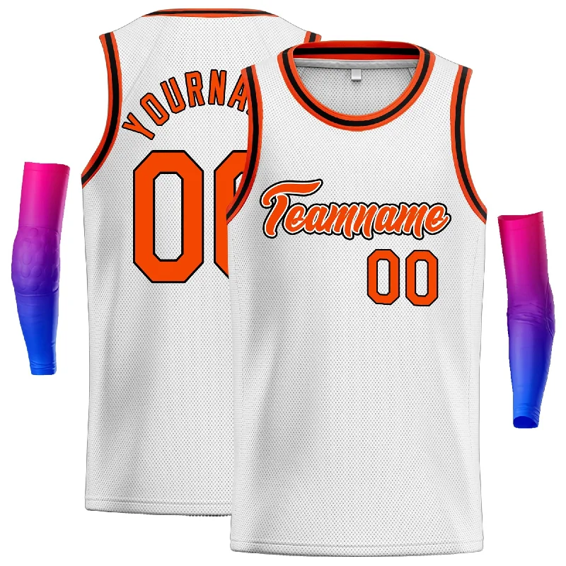 Basketball Jersey with Moisture-Wicking Technology for Comfort-Custom White Orange-Black Classic Tops Men Casual Basketball Jersey