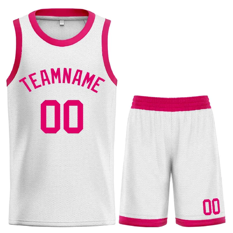 Basketball Jersey for Both Training and Games-Custom White Pink-Classic Sets Curved Basketball Jersey