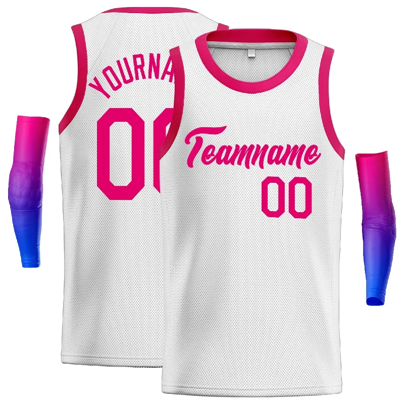 Basketball Jersey with Stretch for Maximum Agility-Custom White Pink Classic Tops Men Casual Basketball Jersey