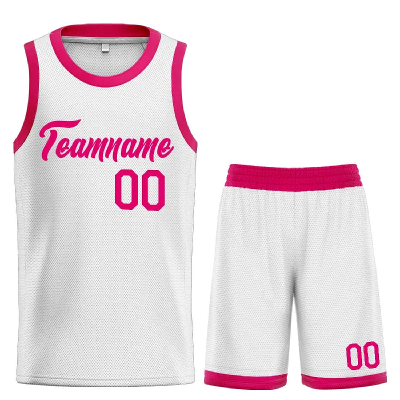 Basketball Jersey with Stretch for Easy Movement-Custom White Pink Heal Sports Uniform Classic Sets Basketball Jersey