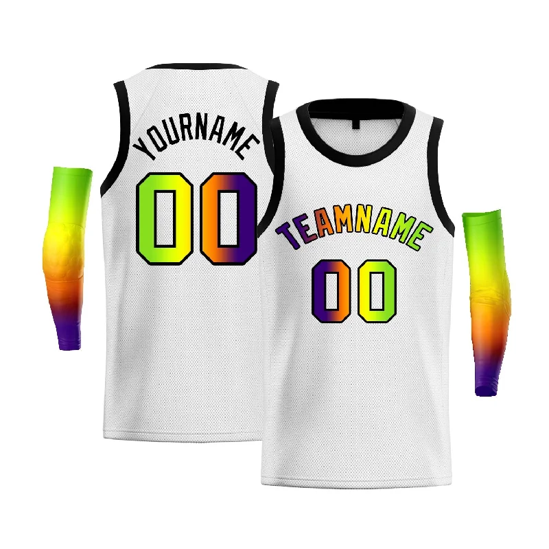 Basketball Jersey for Elite Players-Custom White Purple Green-Black Gradient Fashion Tops Basketball Jersey