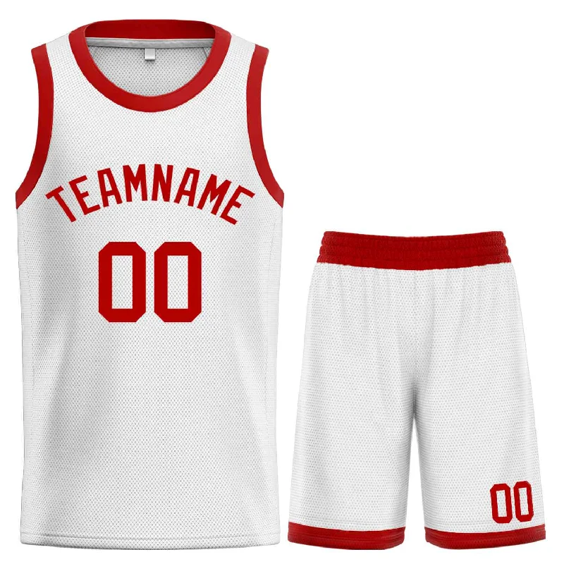 Basketball Jersey with Soft and Breathable Fit-Custom White Red-Classic Sets Curved Basketball Jersey