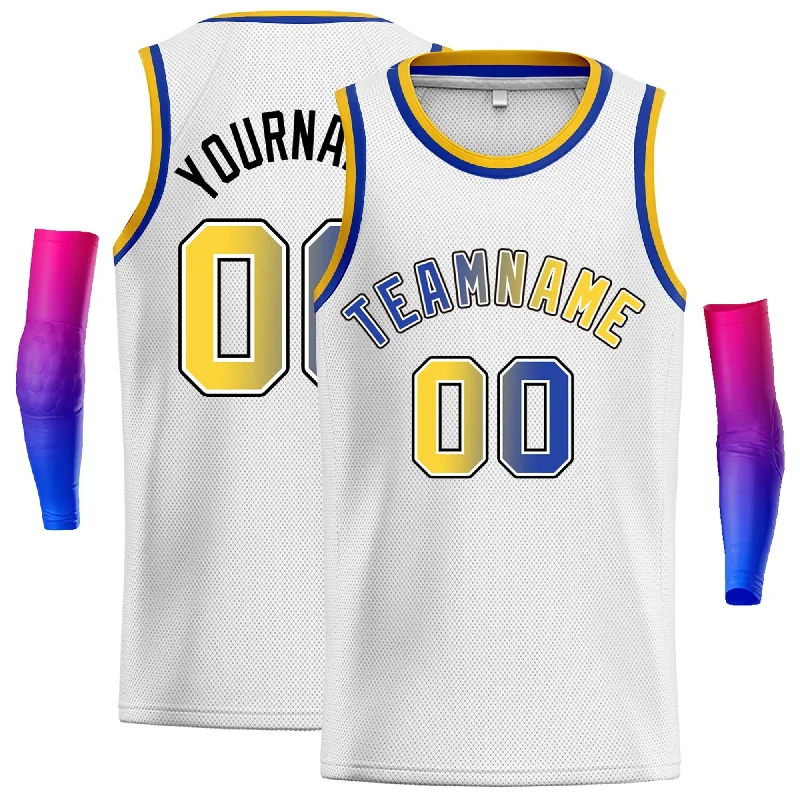 Basketball Jersey for Flexible Play During Intense Games-Custom White Royal-Black Classic Tops Fonts Gradient Fashion Tops Men Casual Basketball Jersey